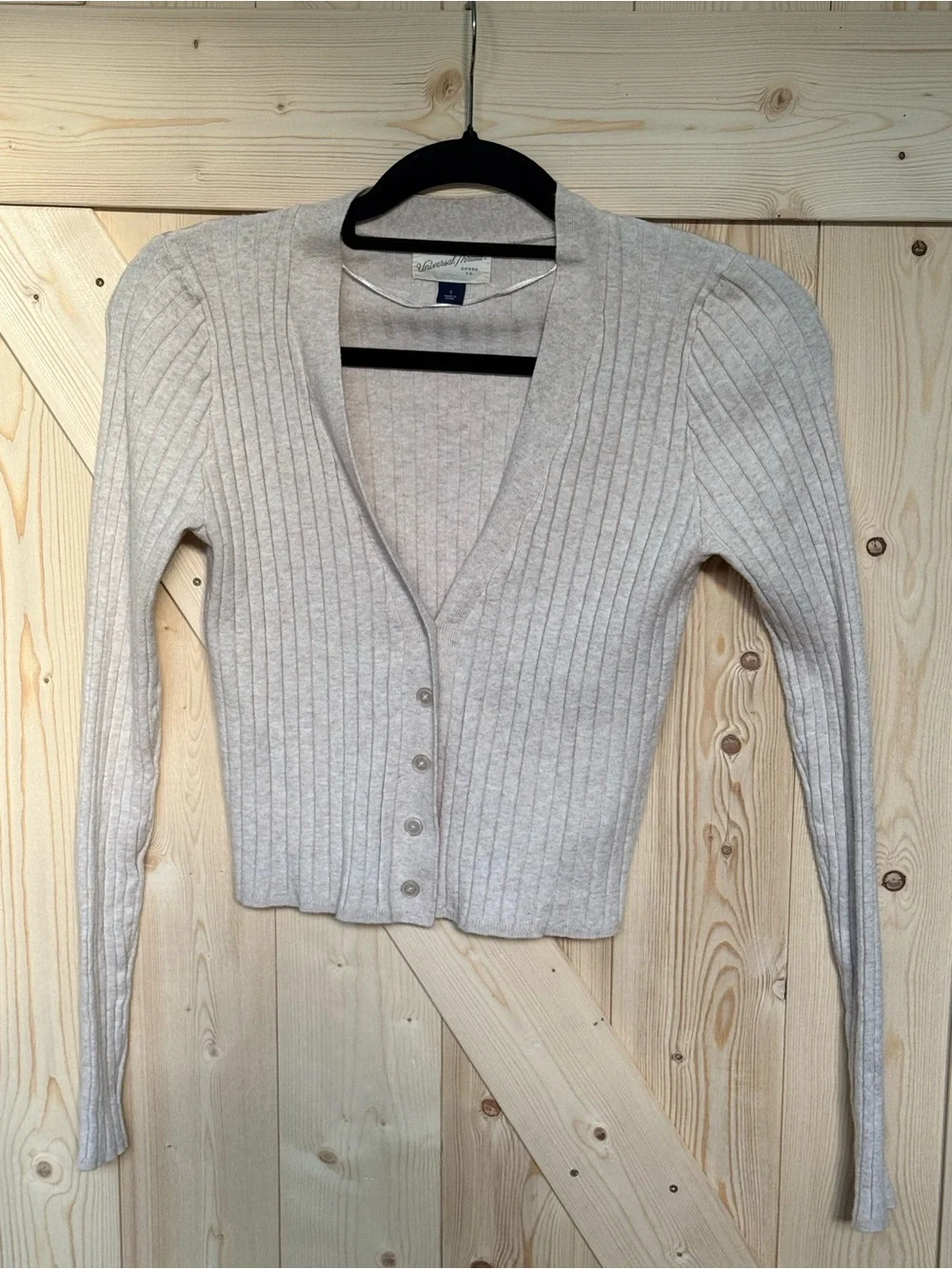 Universal Thread Light Beige Ribbed V-Neck Button-Front Cardigan - Picture 1 of 6